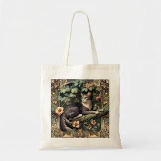 Art Nouveau Floral Cat Elegance Tote Bag