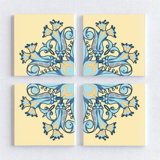 Art Nouveau Floral Ceramic Tile in Vanilla Cream