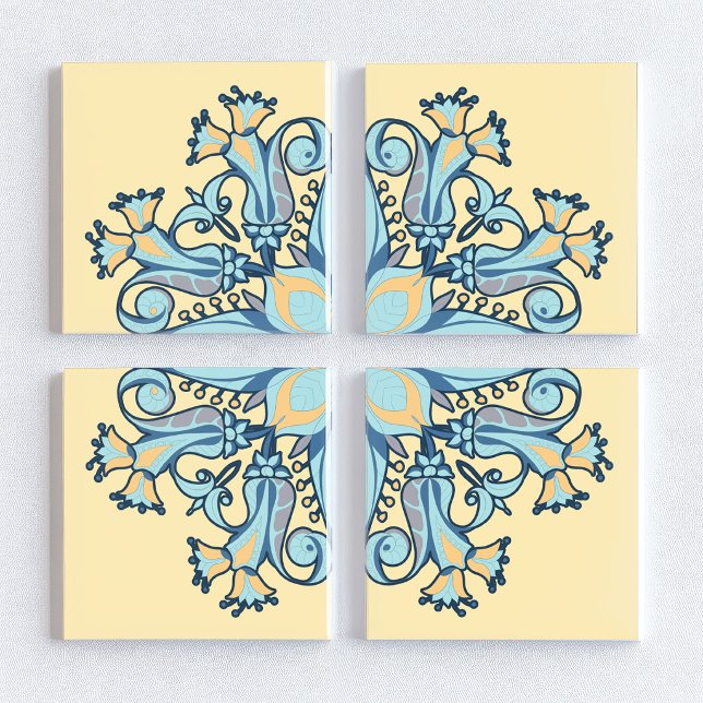 Art Nouveau Floral Ceramic Tile in Vanilla Cream (Creator Uploaded)