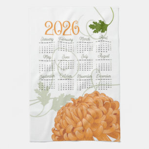 Art Nouveau Floral Chrysanthemum 2026 Calendar Tea Towel
