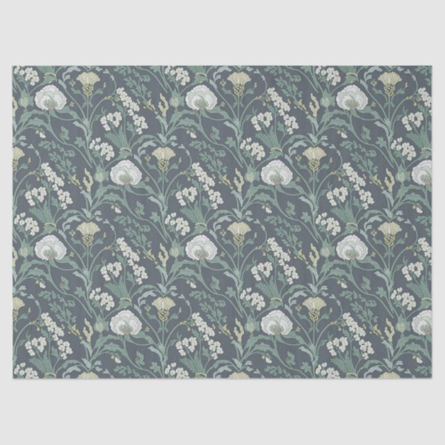 Art Nouveau Floral Cream Green Tissue Paper (Front)