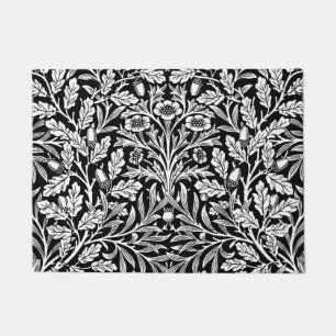 Art Nouveau Floral Damask, Black and White Doormat