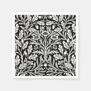 Art Nouveau Floral Damask, Black and White Napkin