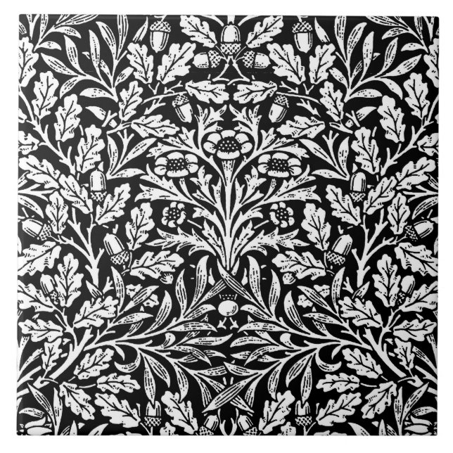 Art Nouveau Floral Damask, Black and White Tile (Front)