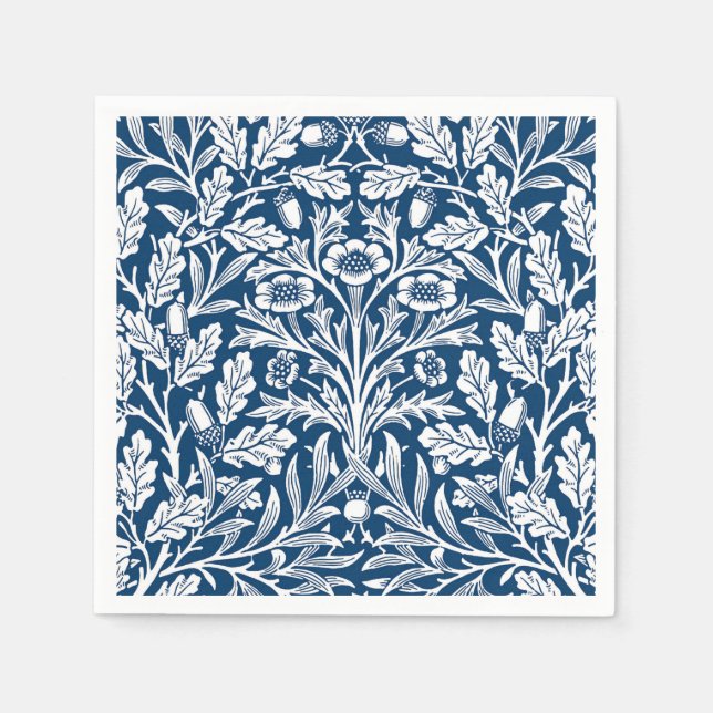 Art Nouveau Floral Damask, Cobalt Blue and White Napkin (Front)