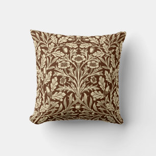 Art Nouveau Floral Damask, Dark Brown and Beige Cushion