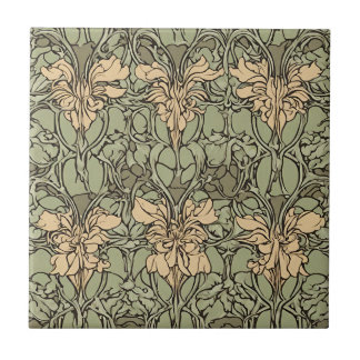 Art Nouveau Floral Damask Green, Beige Abstract  Tile