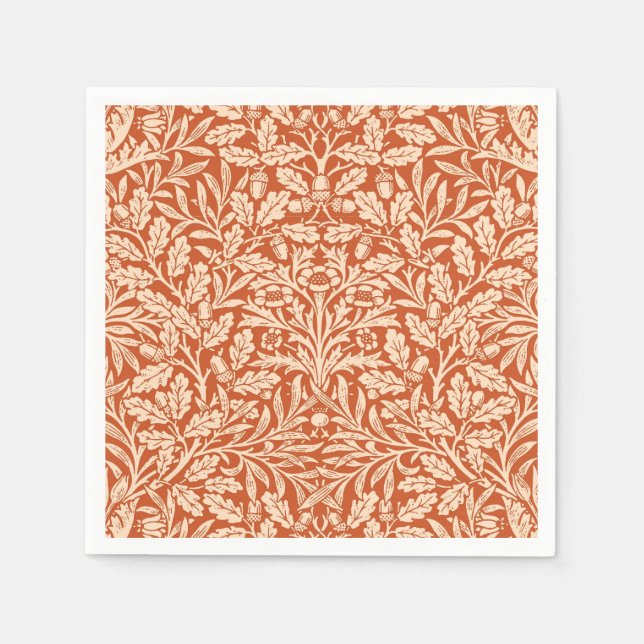 Art Nouveau Floral Damask, Light Mandarin Orange Napkin (Front)