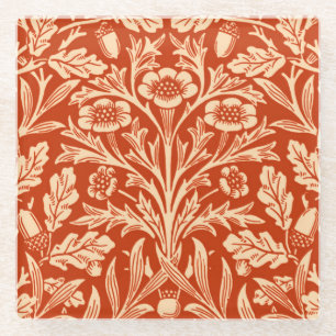 Art Nouveau Floral Damask, Mandarin Orange Glass Coaster