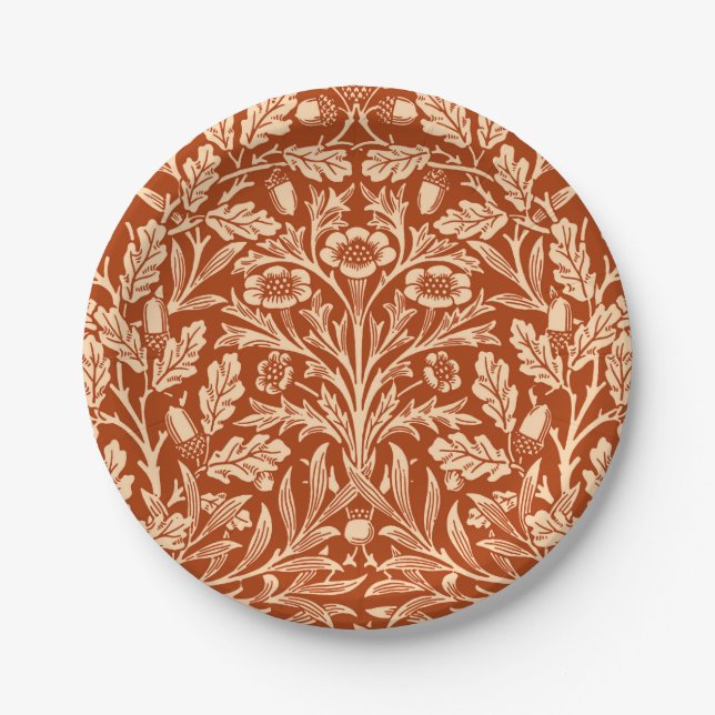 Art Nouveau Floral Damask, Mandarin Orange Paper Plate (Front)