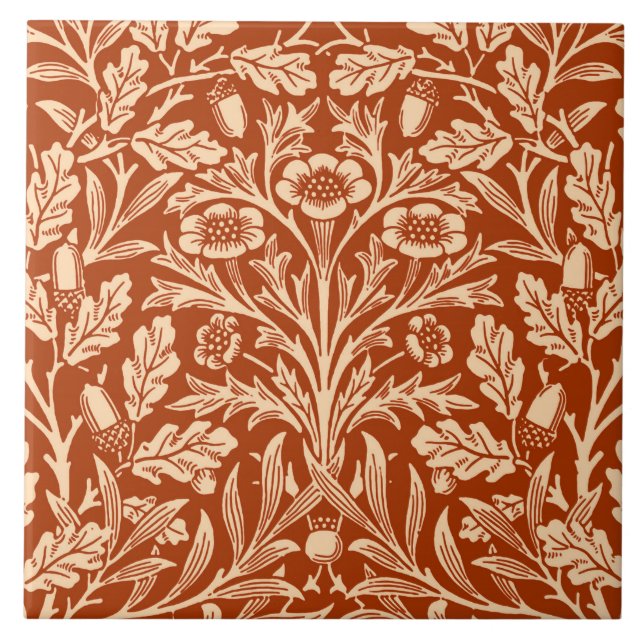 Art Nouveau Floral Damask, Mandarin Orange Tile (Front)