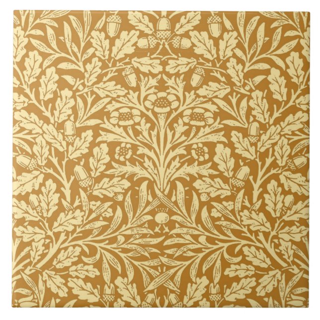 Art Nouveau Floral Damask, Mustard Yellow and Gold Tile (Front)