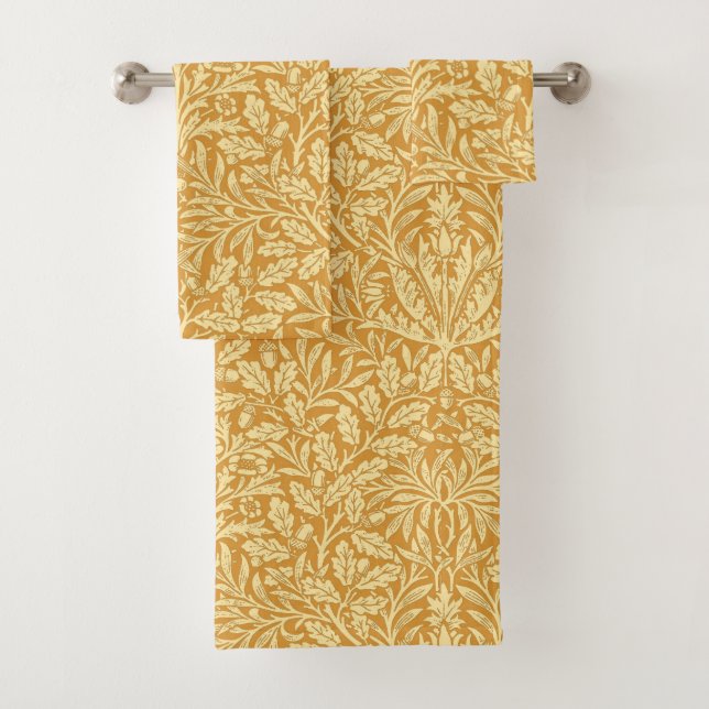 Art Nouveau Floral Damask, Mustard Yellow Bath Towel Set (Insitu)