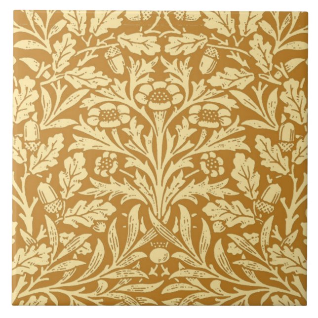 Art Nouveau Floral Damask, Mustard Yellow Tile (Front)
