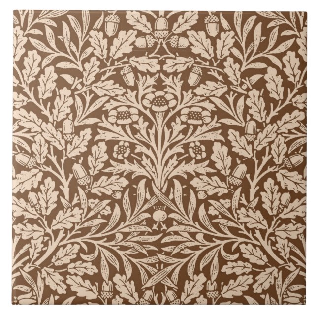 Art Nouveau Floral Damask, Taupe and Beige  Cerami Tile (Front)