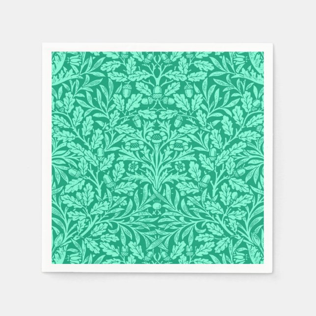 Art Nouveau Floral Damask, Turquoise and Aqua Napkin (Front)