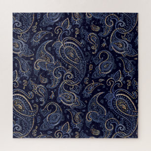 Art Nouveau Floral Denim Design Jigsaw Puzzle