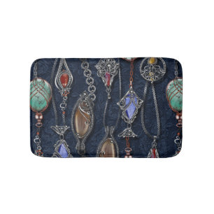 Art Nouveau Floral: Denim Elegance. Bath Mat