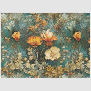 Art Nouveau Floral Fall Teal Ephemera Decoupage Tissue Paper