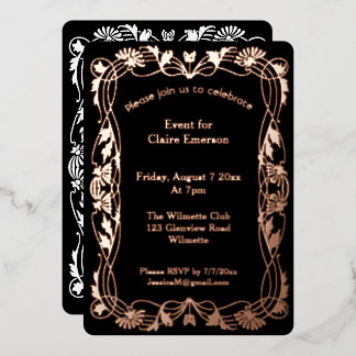 Art nouveau floral frame foil invitation