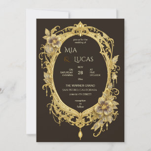 Art Nouveau Floral Frame Gold Luxury wedding Invitation