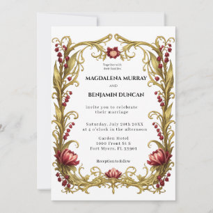 Art Nouveau Floral Frame Gold Romantic Wedding Invitation
