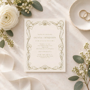 Art Nouveau Floral Frame Vintage Ivory Wedding Invitation
