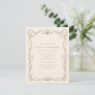 Art Nouveau Floral Frame Vintage Ivory Wedding Invitation