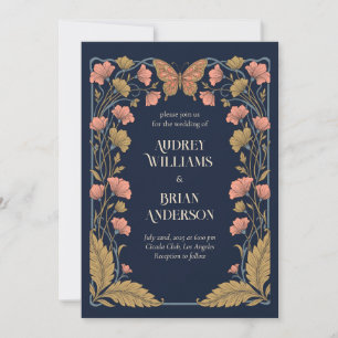 Art Nouveau Floral Frame with Coral Flowers and Go Invitation