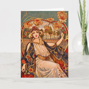 Art Nouveau Floral Goddess Illustration Card