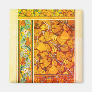 Art nouveau floral gourd elegant fall orange green magnet