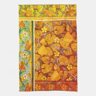 Art nouveau floral gourd elegant fall orange green tea towel