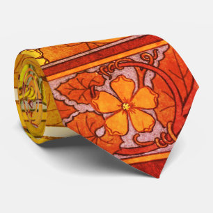 Art nouveau floral gourd elegant fall orange green tie