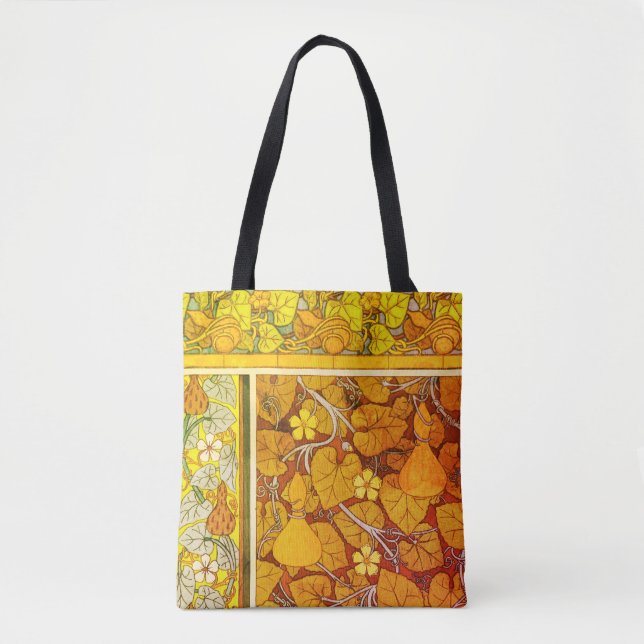Art nouveau floral gourd elegant fall orange green tote bag (Front)
