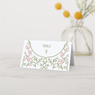 Art Nouveau Floral Green and Pink Wedding  Place Card