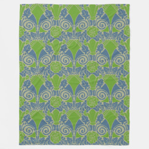 Art Nouveau floral green blue rose pattern Fleece Blanket