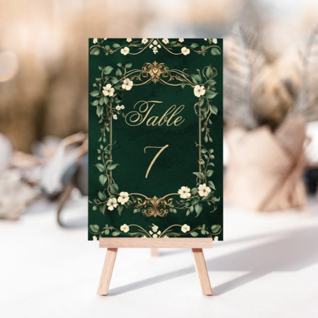 Art Nouveau Floral Green Gold Wedding table number (Creator Uploaded)