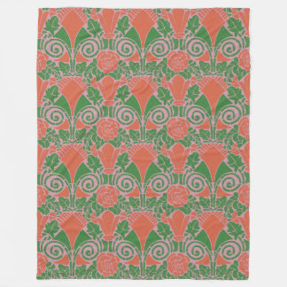 Art Nouveau floral green red rose pattern Fleece Blanket