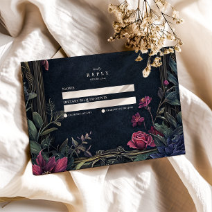Art Nouveau Floral Halloween Wedding RSVP Card