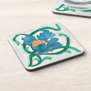 Art Nouveau Floral Majolica Faux Relief Coaster