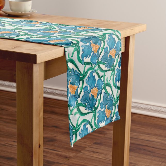 Art Nouveau Floral Majolica Pattern Short Table Runner (In Situ)