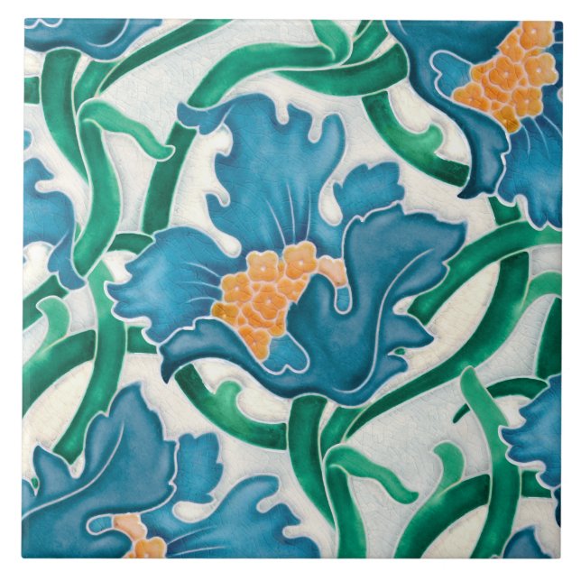 Art Nouveau Floral Majolica Pattern Tile (Front)