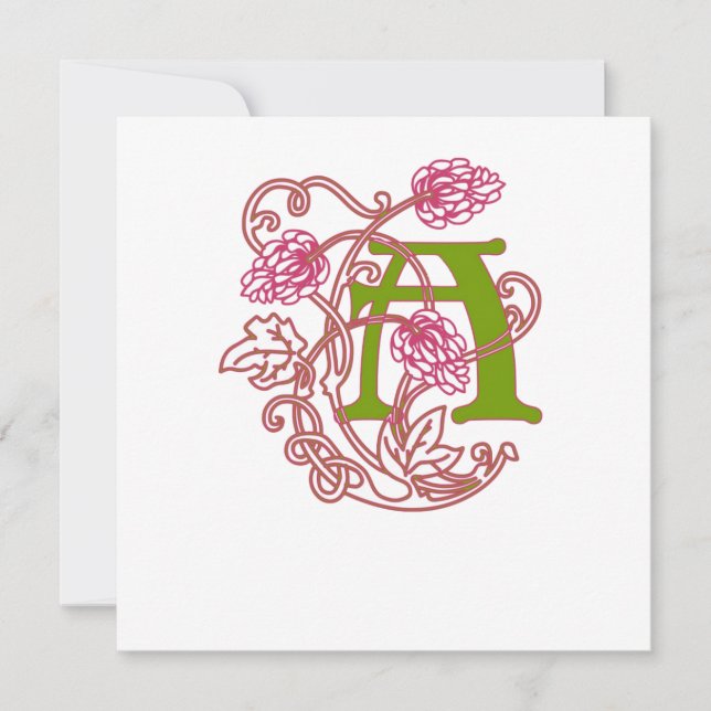 Art Nouveau Floral monogram A Invitation (Front)