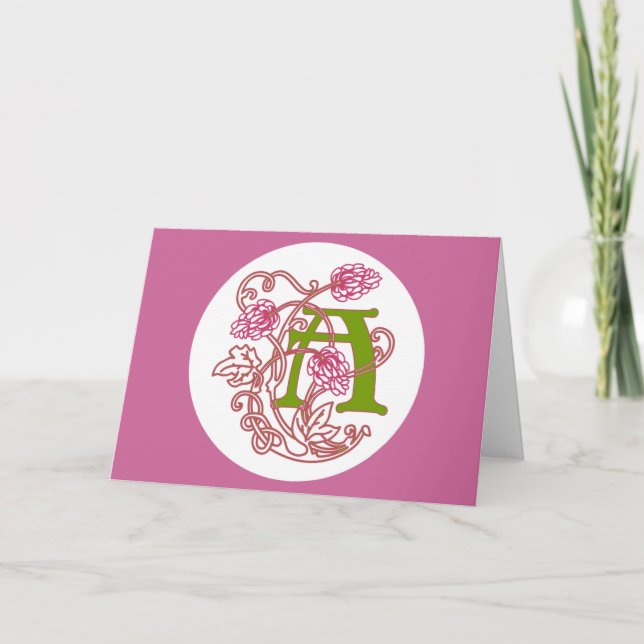 Art Nouveau Floral monogram A Note Card (Front)