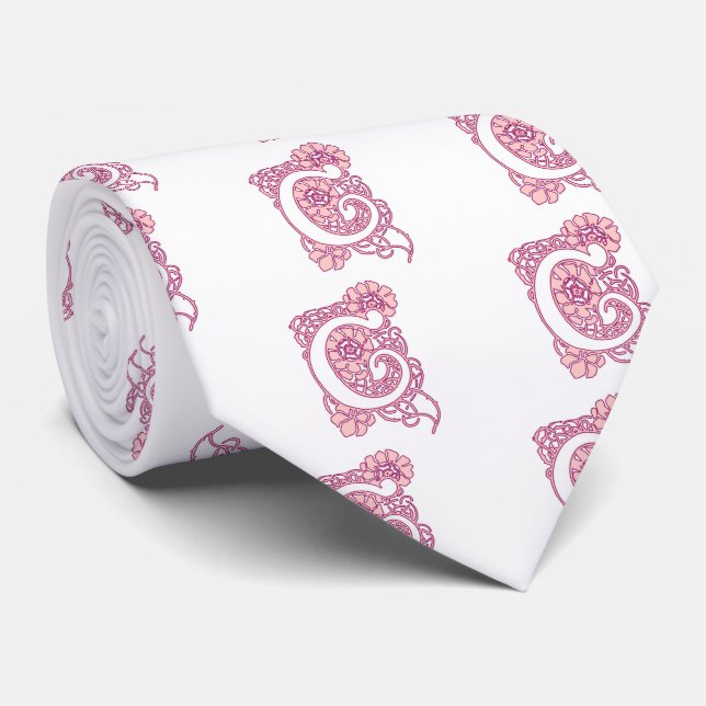 Art Nouveau Floral Monogram C Tie (Rolled)