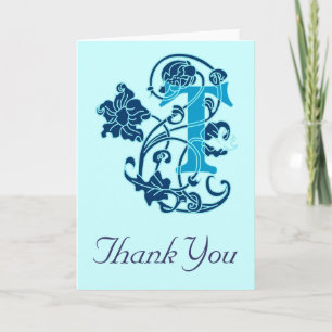 Art Nouveau Floral Monogram T Thank You Card