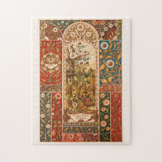 Art nouveau floral pattern aster flower leaves jigsaw puzzle