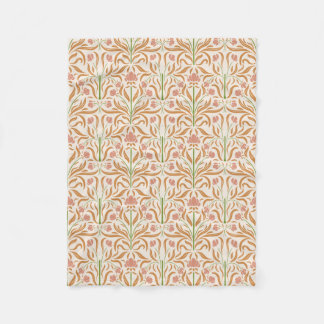 Art Nouveau Floral Pattern in Ochre, Peach & Sage Fleece Blanket