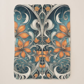 Art Nouveau floral pattern teal orange Sherpa Blanket