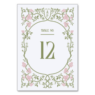 Art Nouveau Floral Pink and Green Wedding Table Number